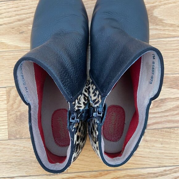 SoftWalk Black Leather and Leopard Hide Ankle Bootie Size Women's 7 w/ Side Zip - Picture 5 of 6